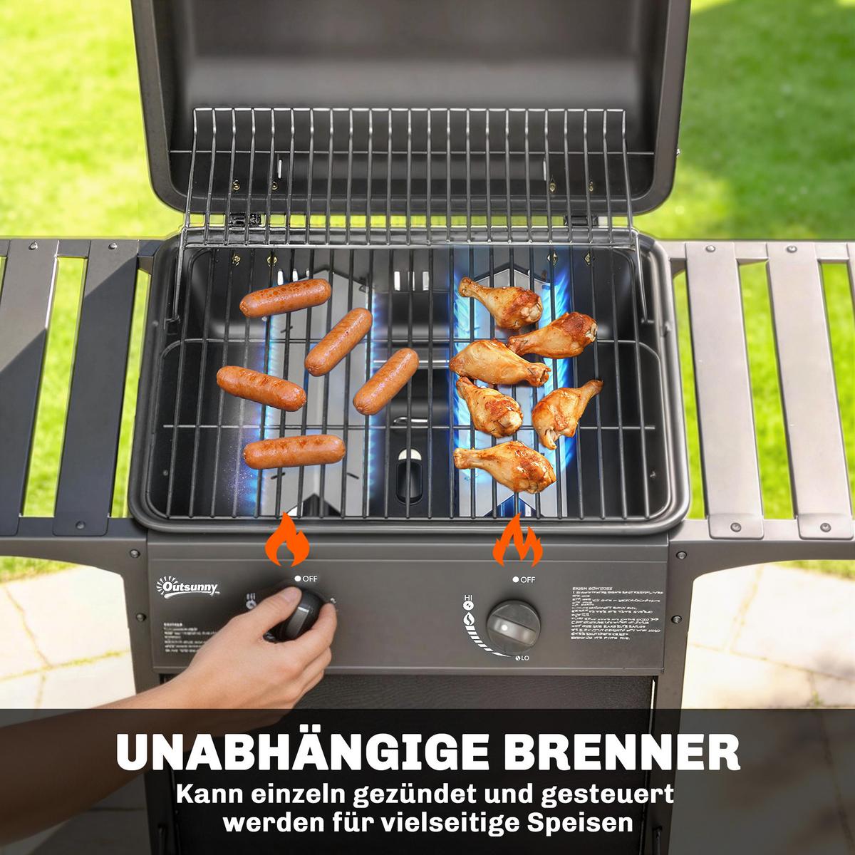 GASGRILL mit 2 Brenner aus Metall Schwarz - Schwarz, Metall (56/95/99cm) - Outsunny