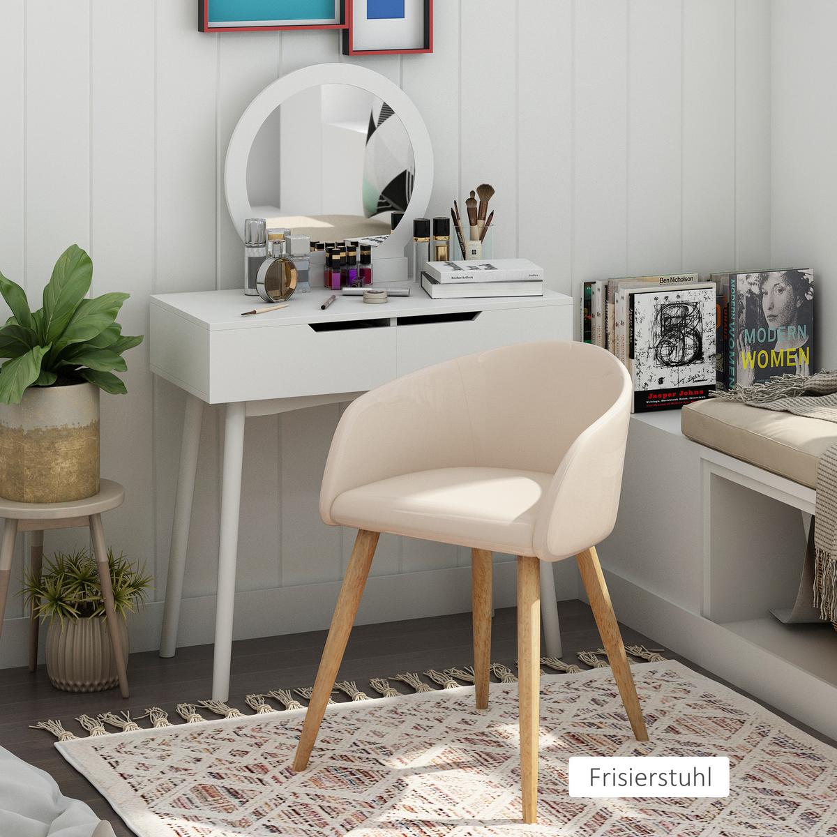 ESSSTÜHLE 2er Set Polyester Metall Beige - Beige/Naturfarben, Holz/Textil (55/74/56cm) - HOMCOM