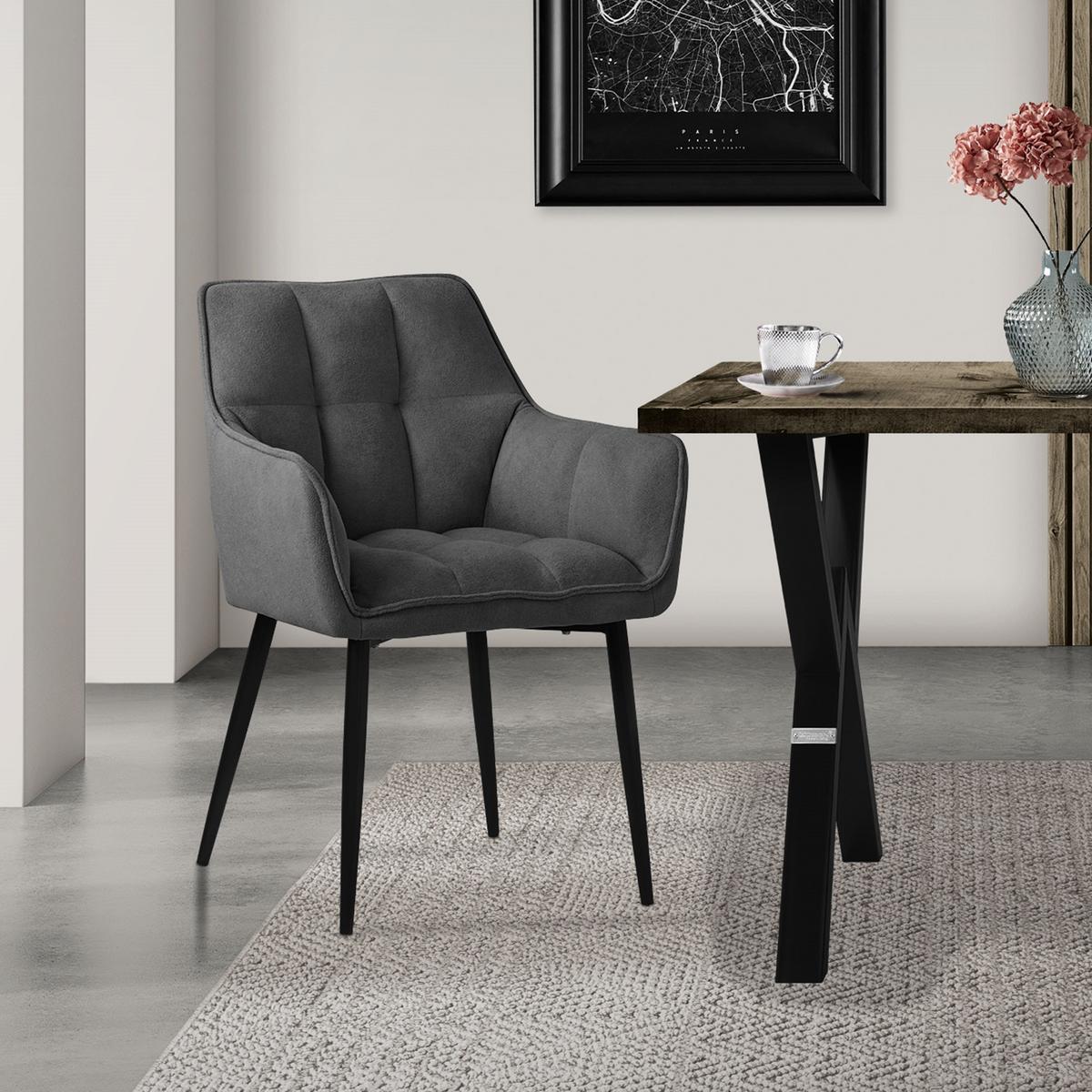 ESSZIMMERSTUHL Dunkelgrau Frotteestoff - Dunkelgrau/Schwarz, Textil/Metall (63/90/57cm) - ML-DESIGN