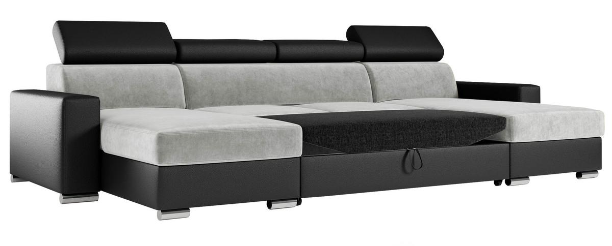 WOHNLANDSCHAFT FOX U Hellgrau/Schwarz - Velvet/Kunstleder - Silberfarben/Hellgrau, Kunststoff/Textil (306/98/168cm) - MKS