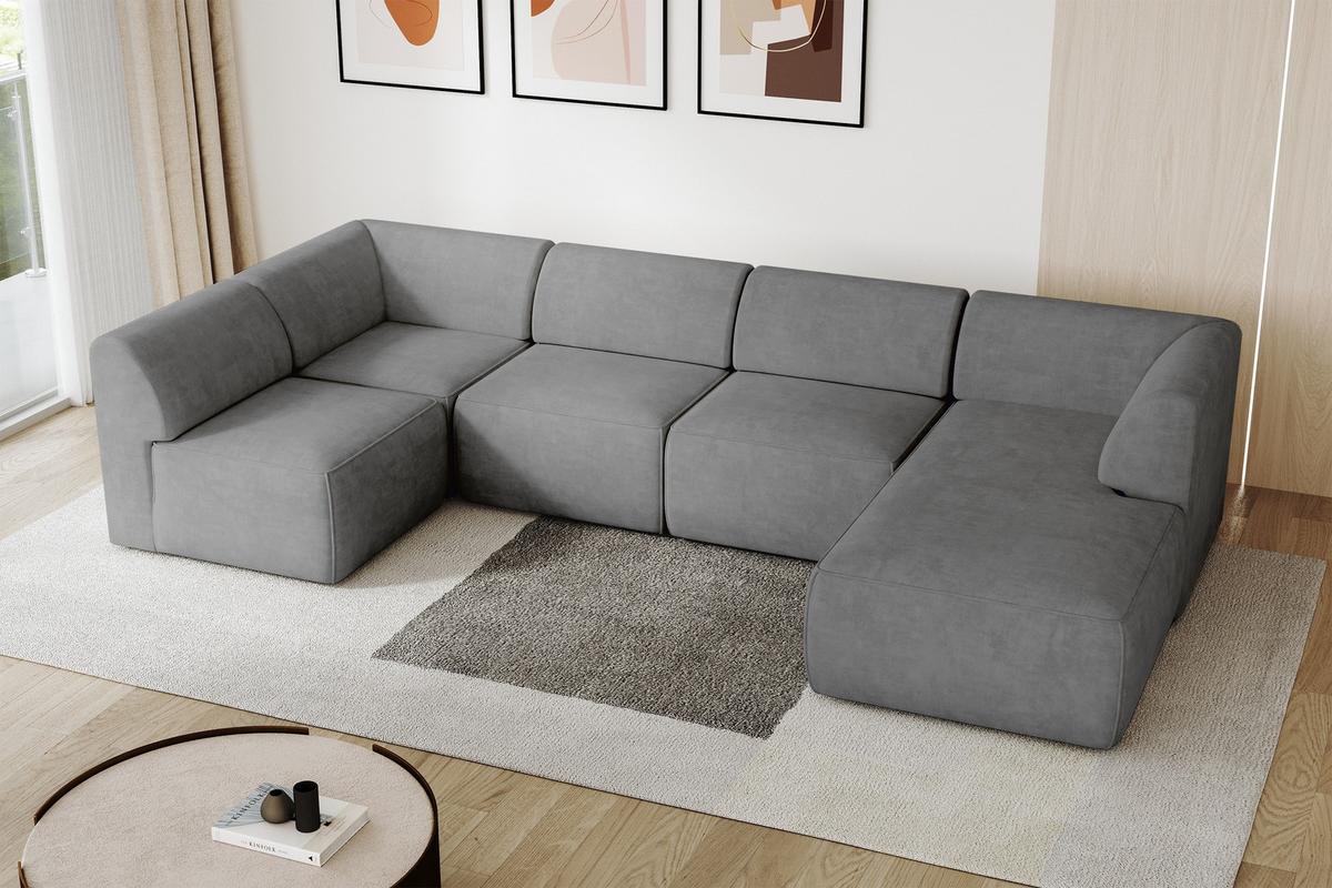 WOHNLANDSCHAFT Ottomane Rechts MOVO-L 345x180x78 cm Grau Velours - Taupe, Holzwerkstoff/Kunststoff (180/78/345cm) - ALTDECOR