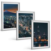 BILDER SET 3er Set - 40x60 cm Silberner Rahmen - Bergpanorama der Stadt bei Nacht - Silberfarben, Kunststoff (40/60cm) - TULUP