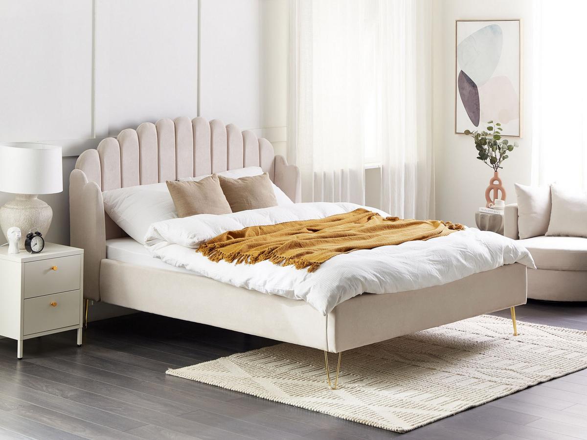 POLSTERBETT 160/200cm Helles Beige Ambillou - Beige, Textil (160/200cm) - Beliani