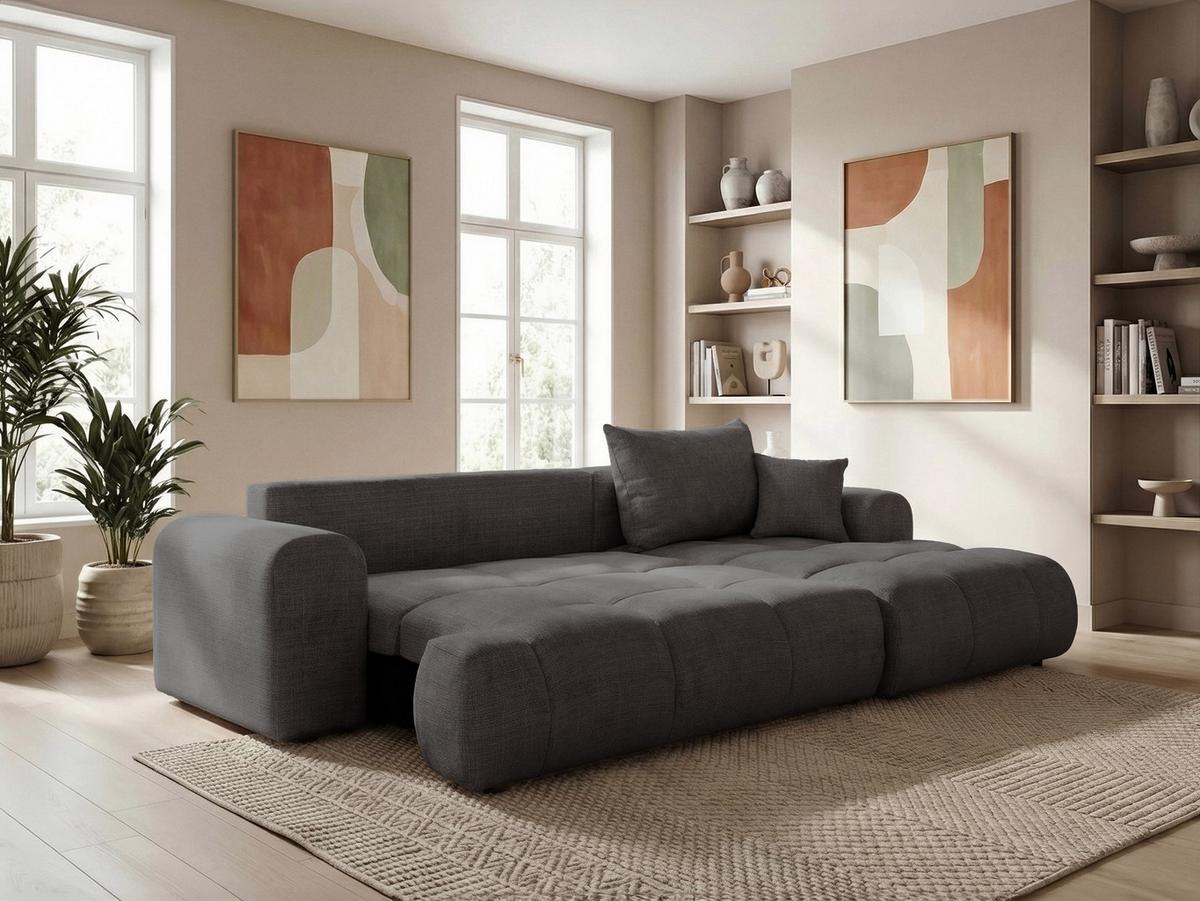 ECKSOFA MILANO Rechts mit Schlaffunktion und Bettkasten Dunkelgrau - Dunkelgrau, Kunststoff/Textil (265/145cm) - Idohome