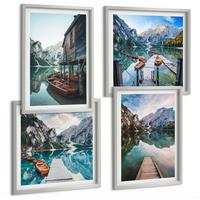 BILDER SET 4er Set - 50x50 cm & 40x60 cm Silberner Rahmen - See Berge Holzboote - Silberfarben, Kunststoff (50/50cm) - TULUP