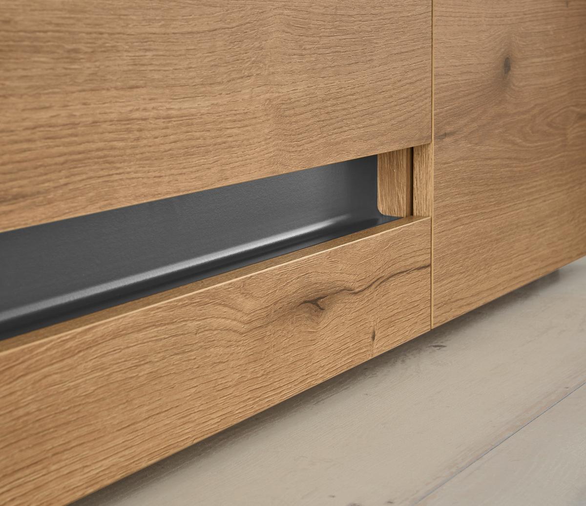 TV-LOWBOARD Eiche Evoke, grau 140 cm, TV-Unterteil mit Doppelschubkasten - Eichefarben/Schwarz, Holzwerkstoff/Kunststoff (140/40/45cm) - Furn.Design