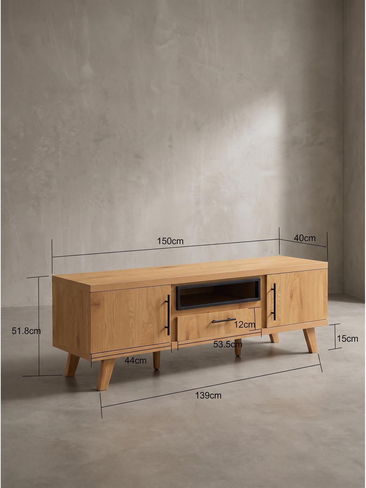 LOWBOARD BASSANO, MDF, in Eichenoptik, mit Ablagen, 150 x 40 x 51,8 cm - Hellbraun/Braun, Eichenholz/Holzwerkstoff (150/51.8/40cm) - KADIMA DESIGN