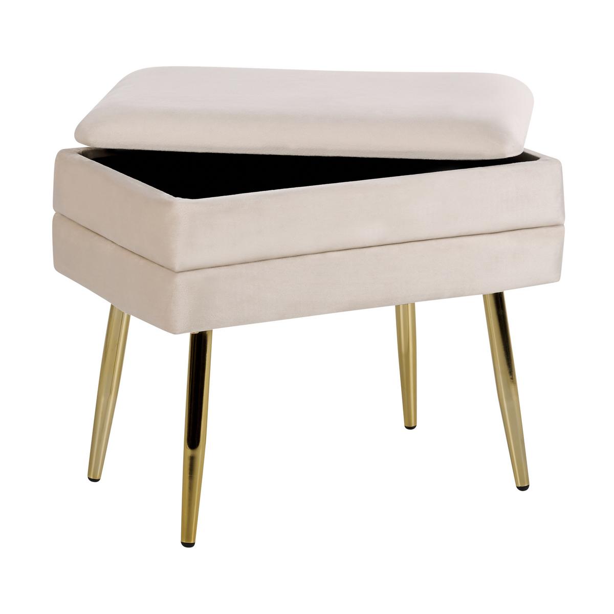 TRUHENBANK Hellbeige Odessa - Beige/Goldfarben, Textil (49/42/34cm) - Beliani