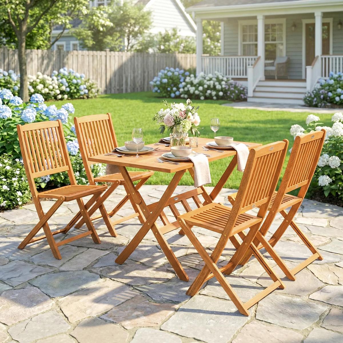OUTDOOR ESSGRUPPE 5ER-SET aus Akazienholz Braun - Akaziefarben, Holz - Outsunny