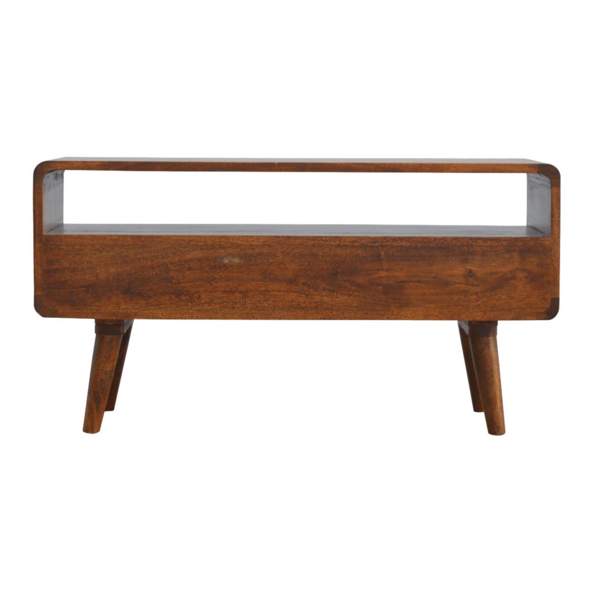 MEDIENUNIT Massives Mangoholz Gewölbte, Kastanienholz-Finish, mit 2 Schubladen - Messingfarben/Braun, Holz/Metall (90/47/35cm) - Artisan Furniture
