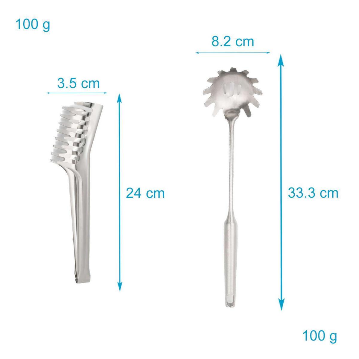 SPAGHETTILÖFFEL und Spaghettizange (2er Set) - Silberfarben, Metall - Intirilife