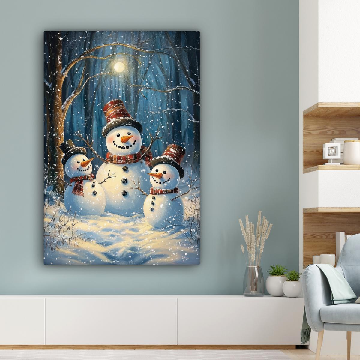 LEINWANDBILD Schneemann - Schnee - Winter - Wald Deko XXL 80x120 cm - Hellblau, Textil (80/120cm) - MuchoWow