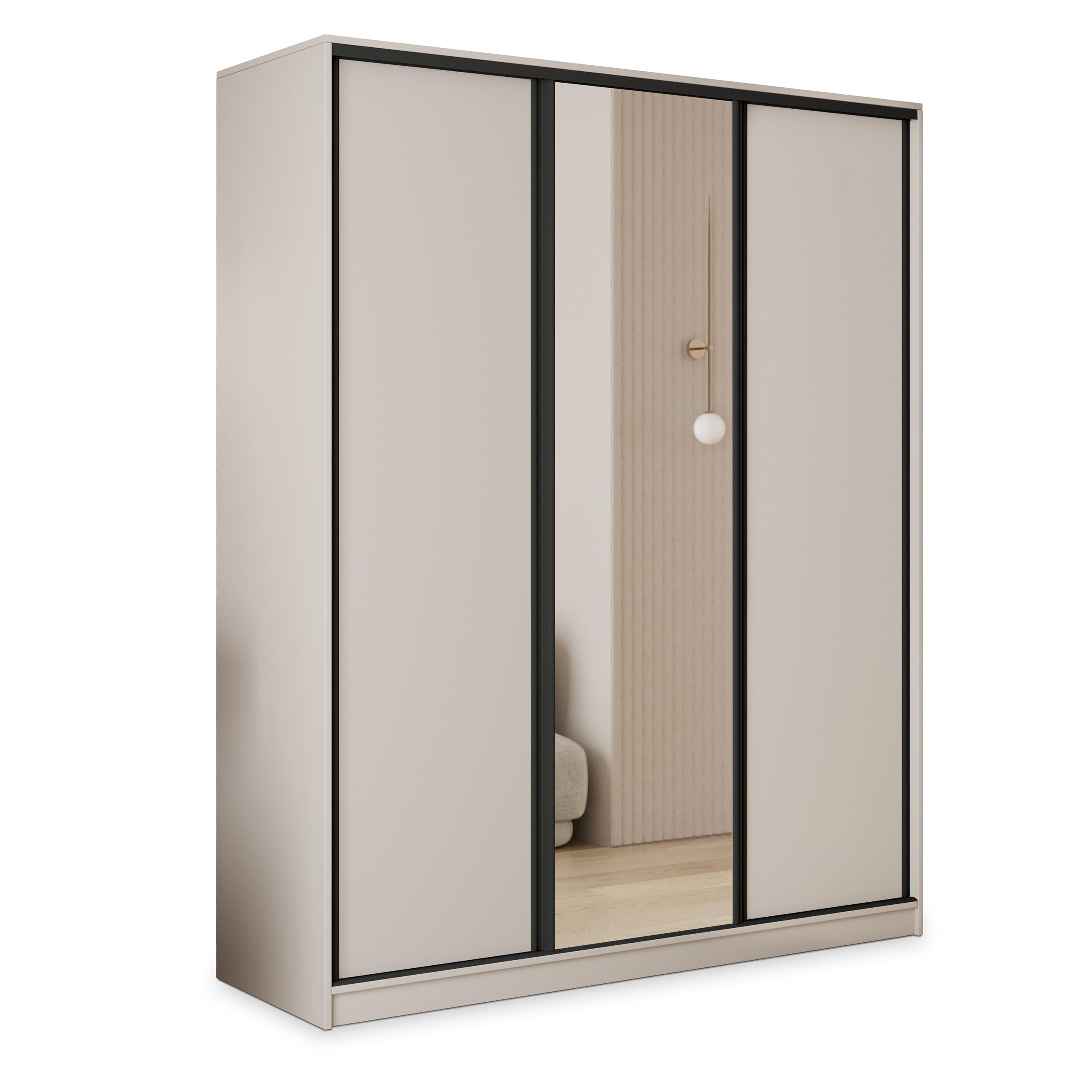 SCHWEBETÜRENSCHRANK TARI 160/205/58 cm 3-türig mit Spiegel und 4 Schubladen Kaschmir - Kaschmir, Holzwerkstoff (160/205/58cm) - MASSENO