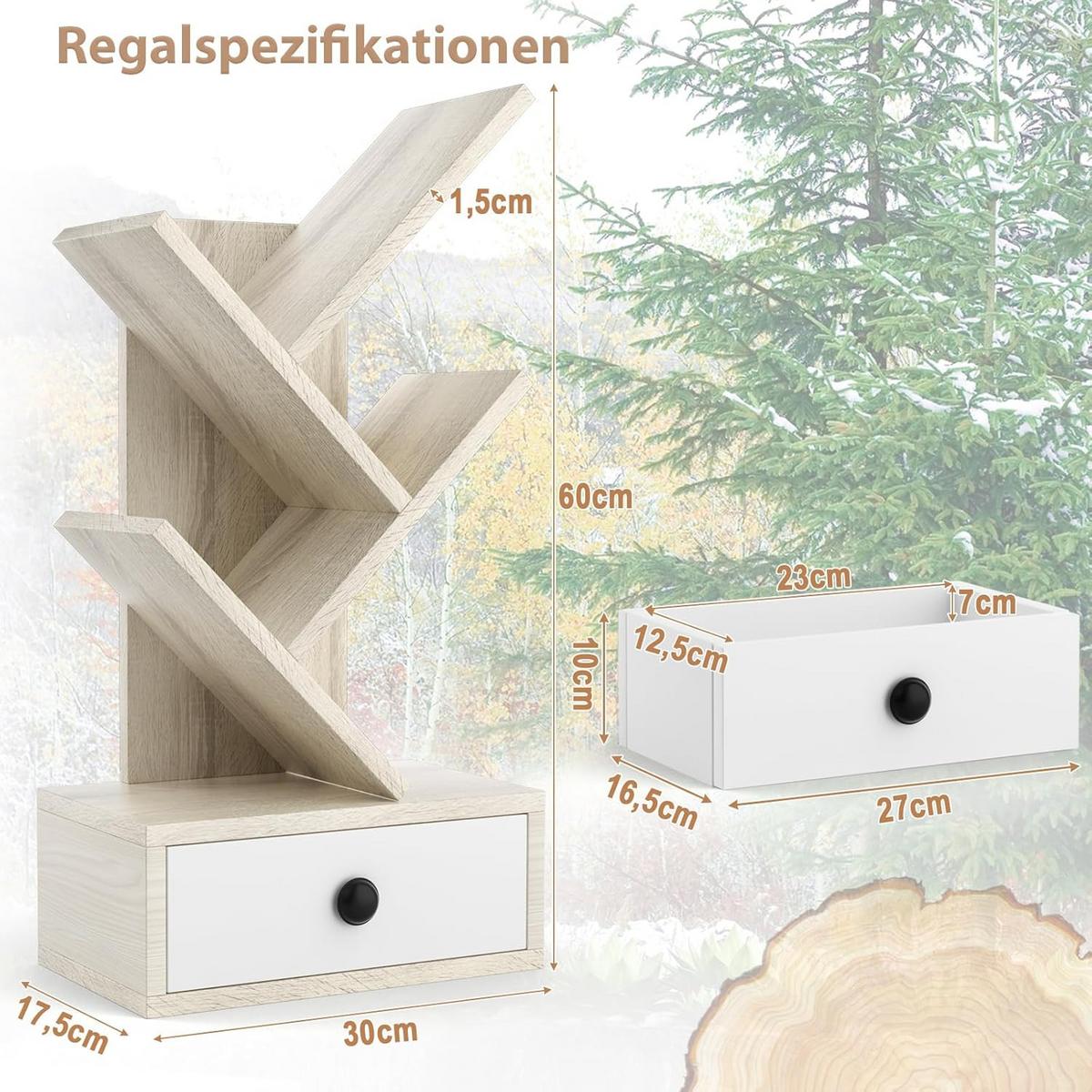BUCHERREGAL Beige - Beige, Holz (30/60/18cm) - COSTWAY