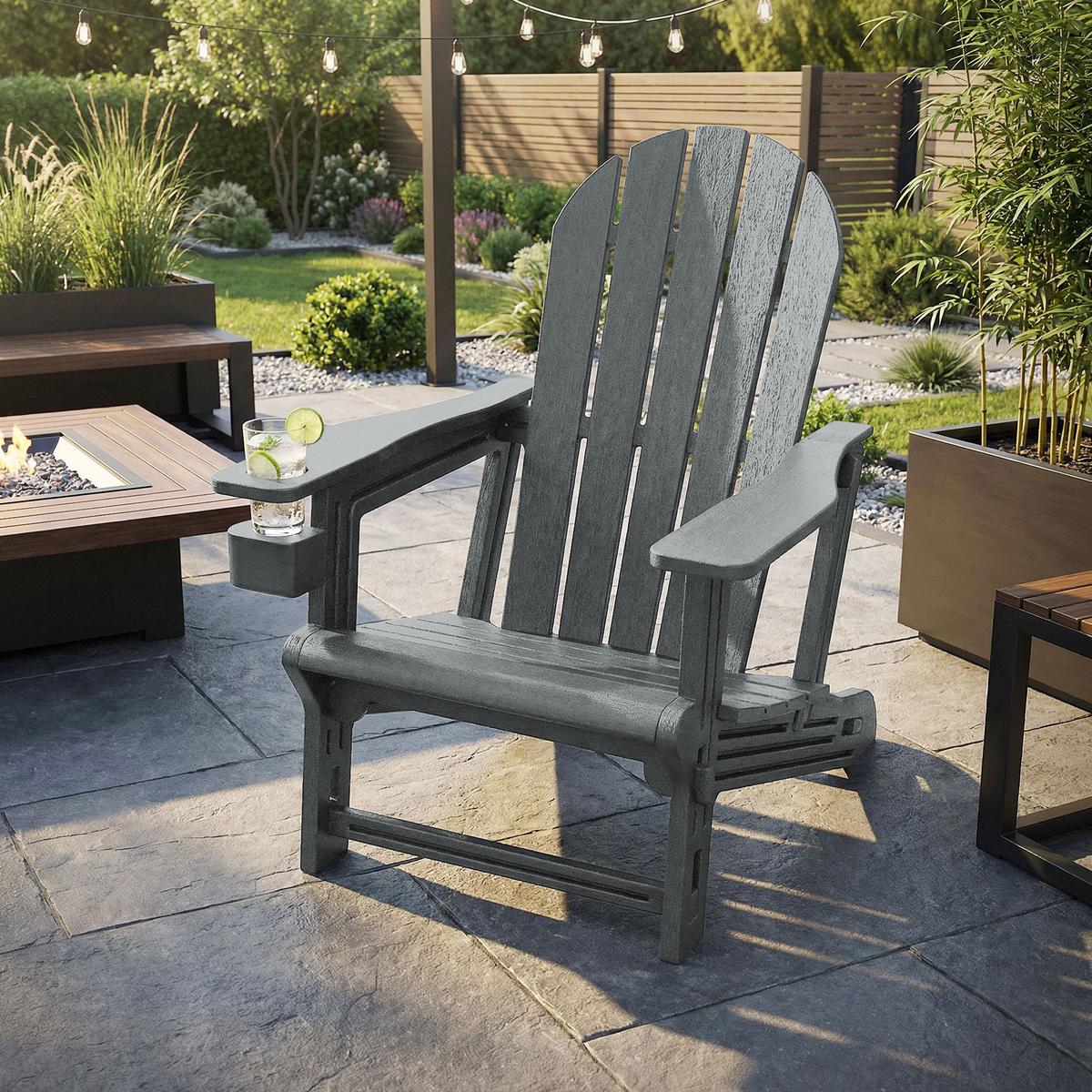 ADIRONDACK LOUNGESTUHL mit Getränkehalter Grau aus Kunststoff - Grau, Kunststoff (54.5/91/76cm) - ML-DESIGN