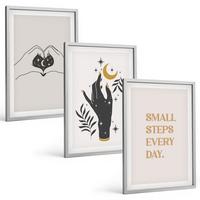 BILDER SET 3er Set - 40x60 cm Silberner Rahmen - Minimalistische Boho-Illustrationen - Silberfarben, Kunststoff (40/60cm) - TULUP