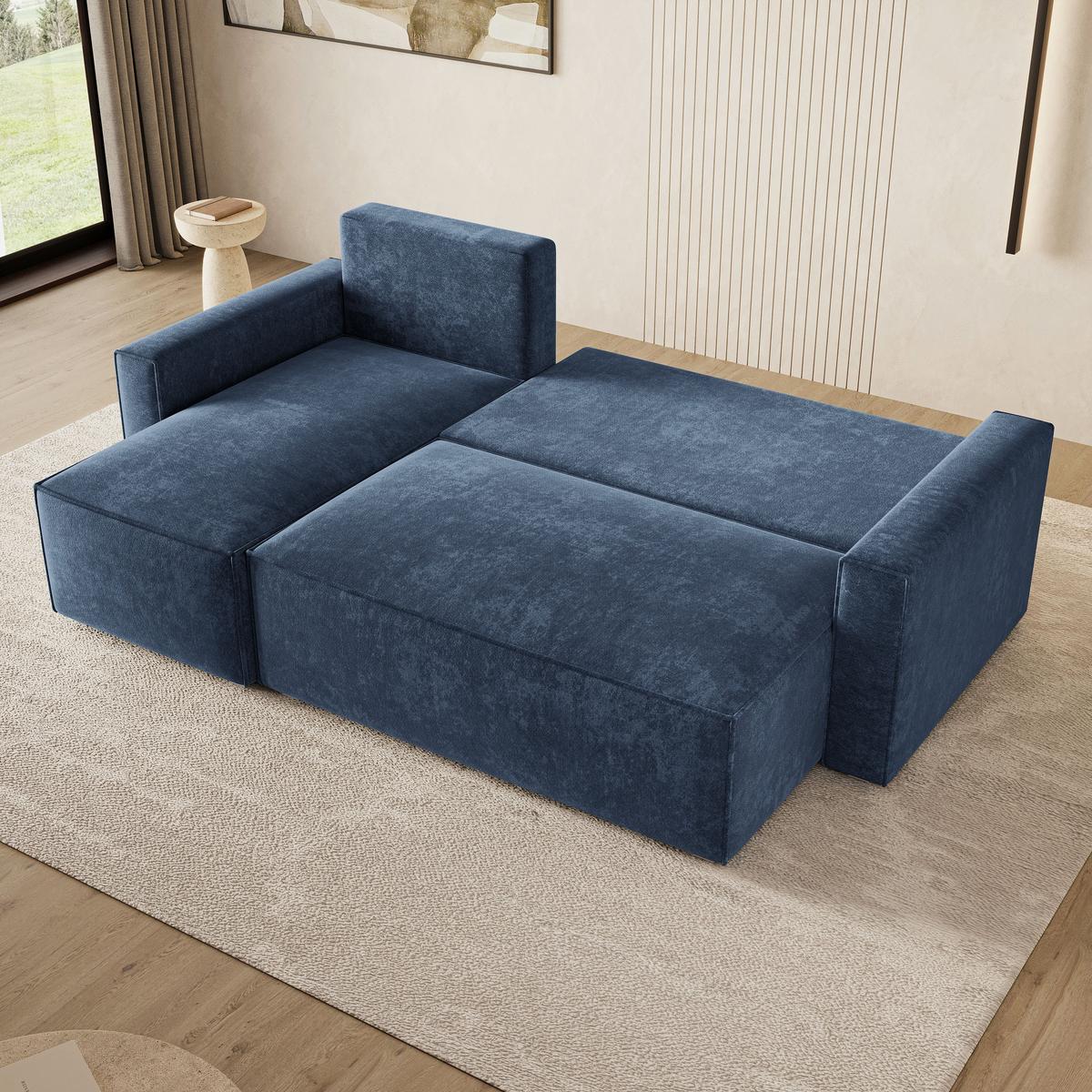 ECKSOFA POTARO LM Blau Chenille mit Schlaffunktion - Blau, Holzwerkstoff/Textil (232/140cm) - MASSENO