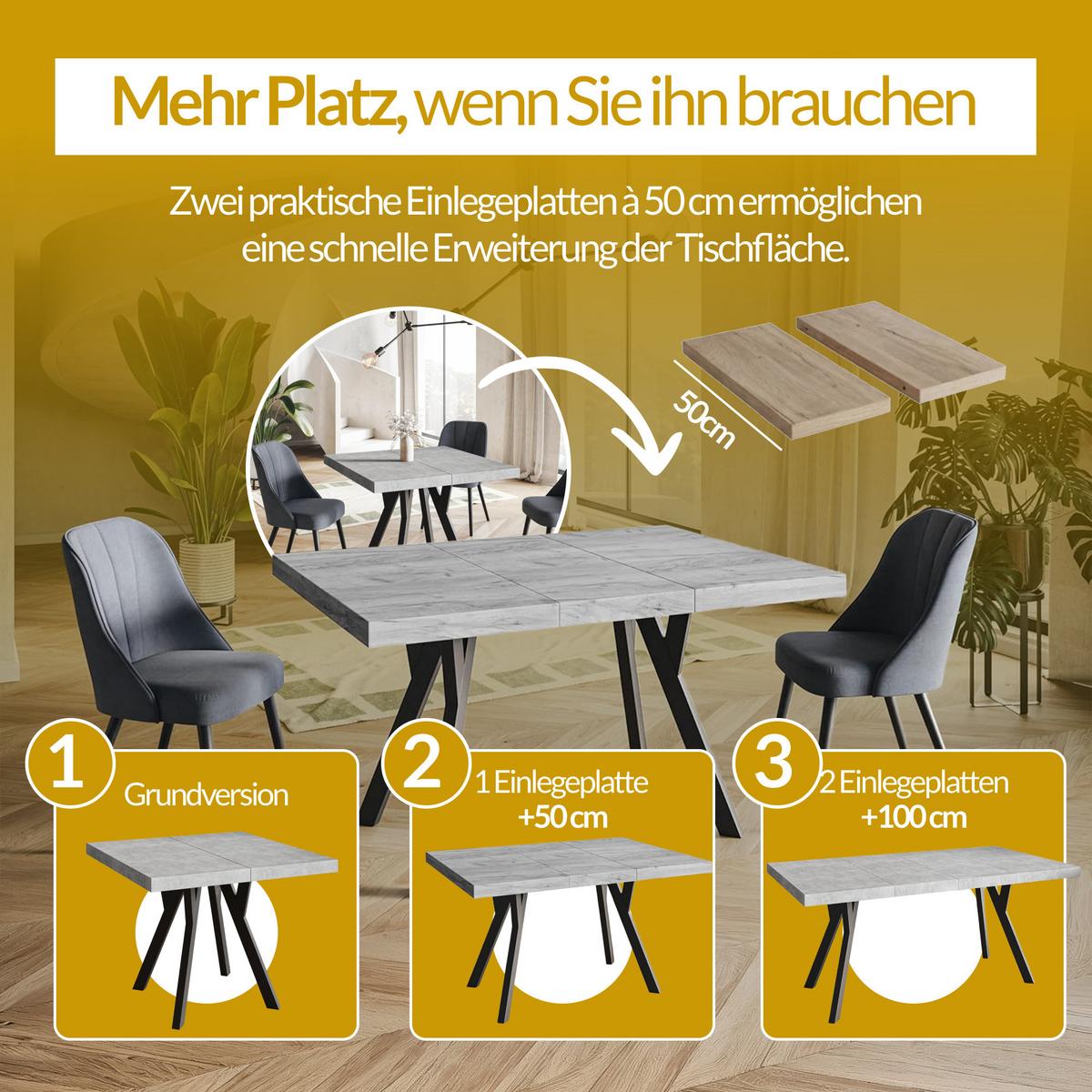 QUADRATISCHER Esstisch ausziehbar – Moderner Wohnzimmertisch und Küchentisch – Tisch mit Holzbeinen, Durchmesser 100 - 200 cm - Farbe Lancelot - Beige/Weiß, Holzwerkstoff (100/100/77cm) - Alpi-Möbel