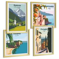 BILDER SET 4er Set - 50x50 cm & 40x60 cm Goldrahmen - Berglandschaften und Städte - Goldfarben, Kunststoff (50/50cm) - TULUP