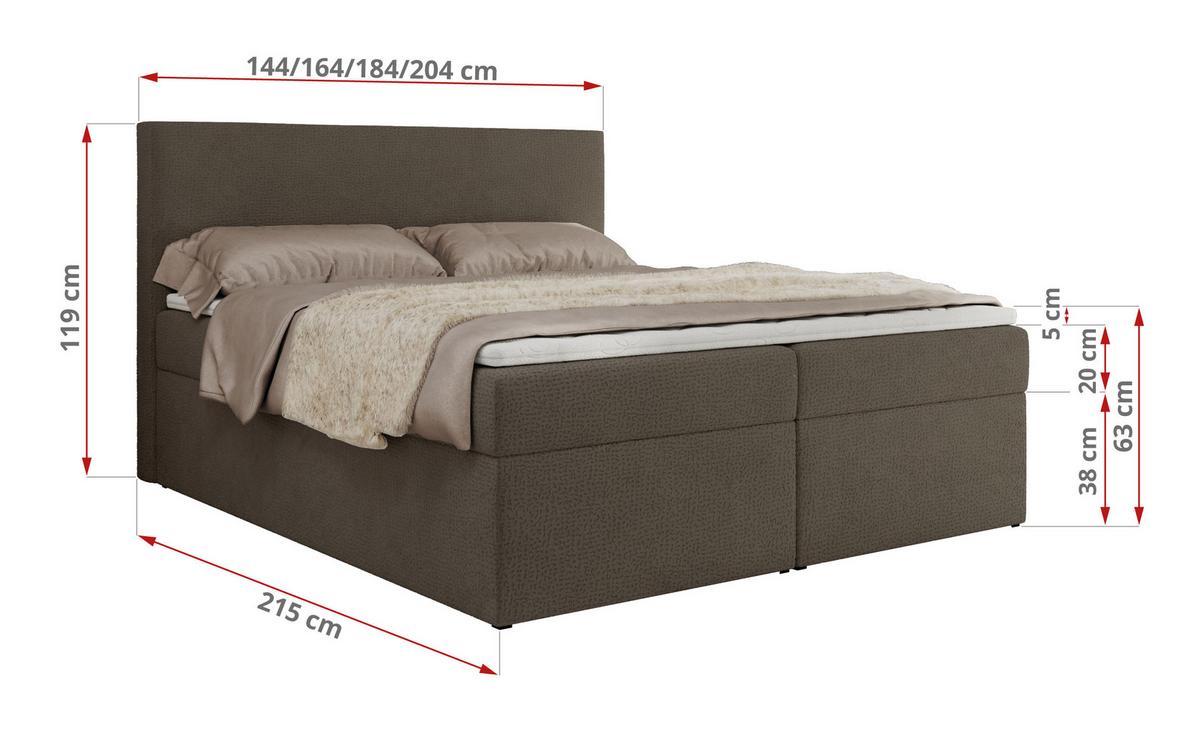 BOXBETT JAGUAR 140/200 - Braun Struktur - H3 - Braun, Holz/Textil (140/200cm) - MKS