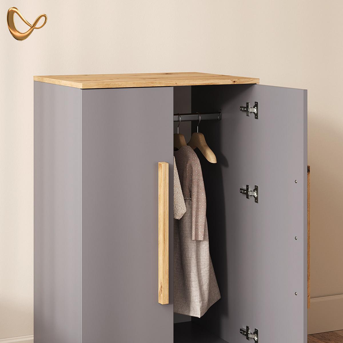 KINDERKLEIDERSCHRANK Mailo Grau/Artisan 70 x 120 cm XL mit 4 Schubladen - Eiche Artisan/Grau, Holzwerkstoff (70/120/53.4cm) - Livinity®