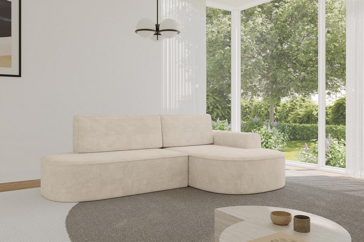 ECKSOFA mit Schlaffunktion und Bettkasten Ottomane Rechts MARI-L1-S - 283x167x73 cm Beige Velours - Sandfarben/Schwarz, Holzwerkstoff/Kunststoff (167/283cm) - ALTDECOR