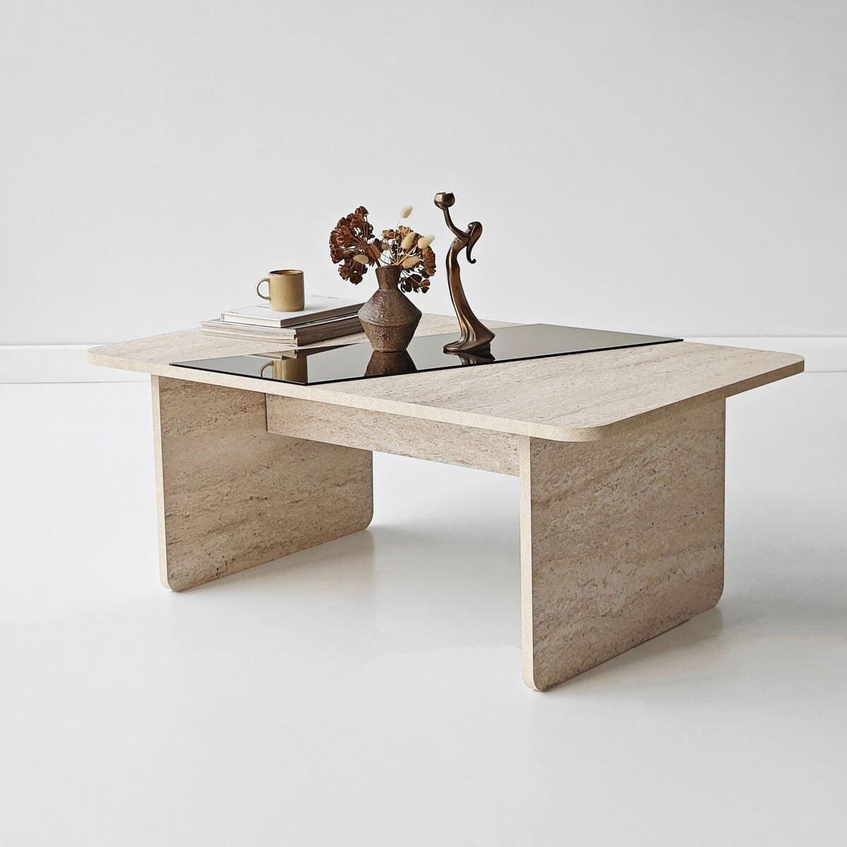 COUCHTISCH mit rechteckiger Spiegelplatte 100/60/40 cm - Beige, Holzwerkstoff (7/60/40cm) - Calicosy