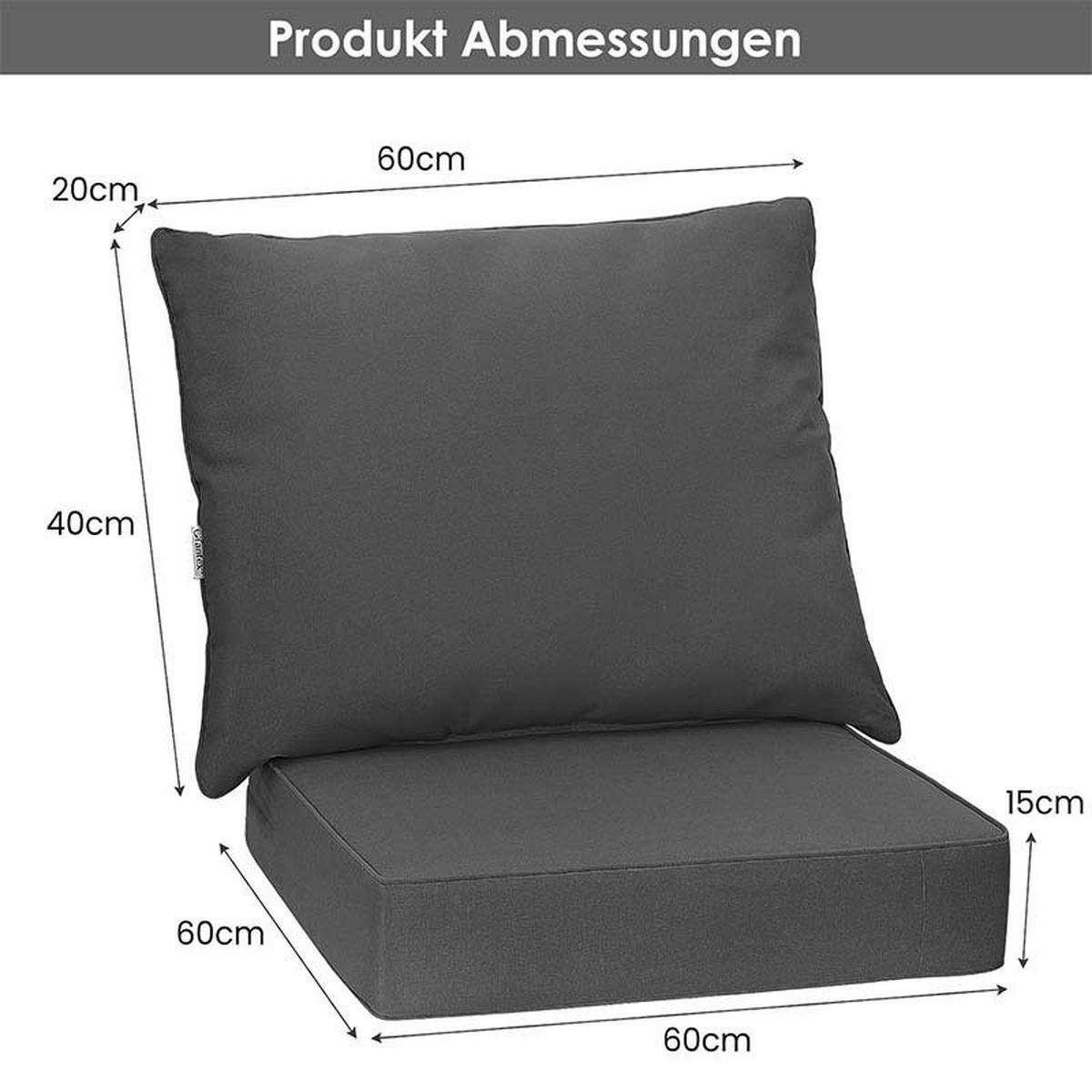 GARTENMOBELSITZKISSEN mit Sitzkissen und Rückenkissen Grau - Grau, Textil (60/55/60cm) - COSTWAY
