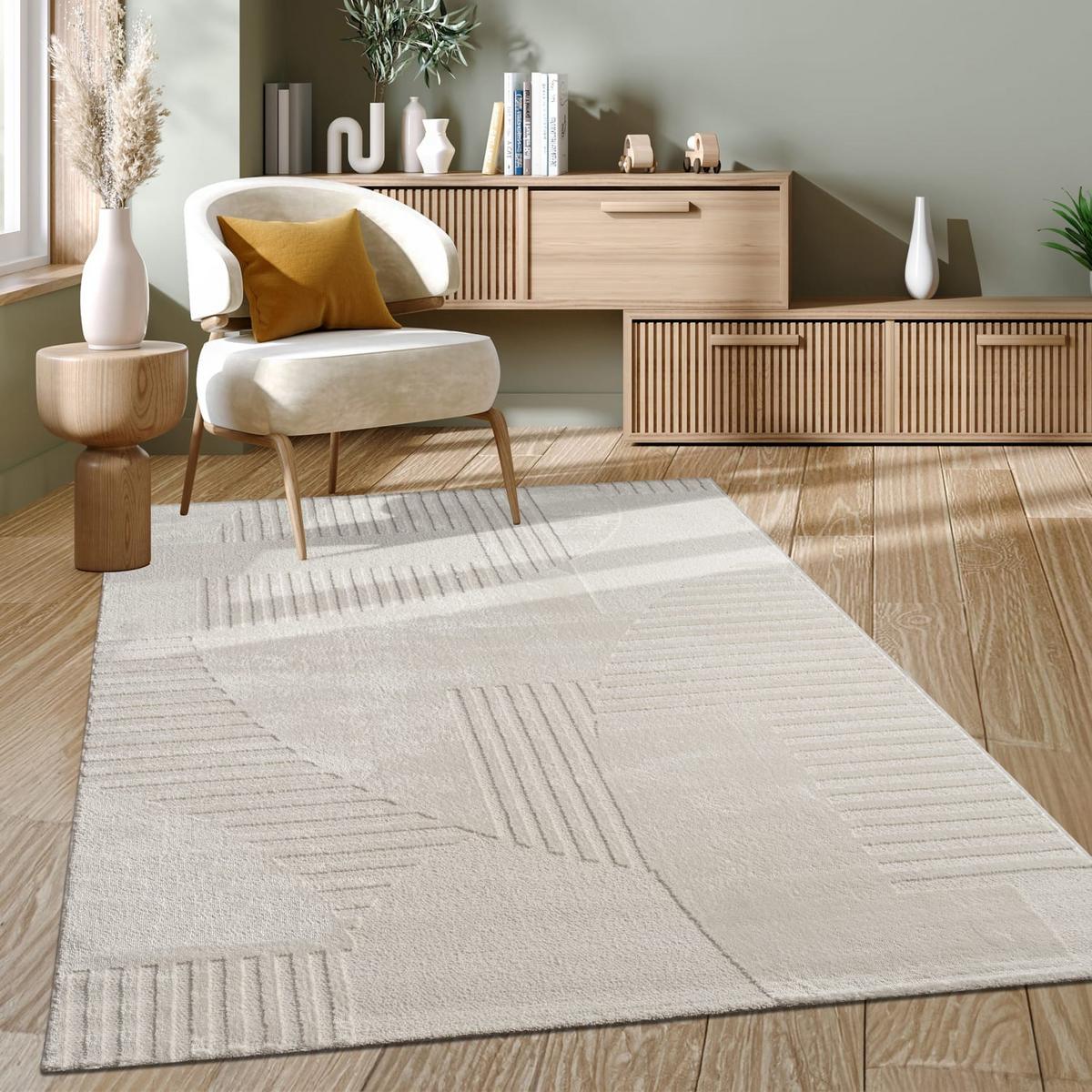 KURZFLORTEPPICH, mit Struktur, aus Polyester, Florhöhe 10 mm, Creme, 120 x 170 cm - Beige, Textil (170/120cm) - KADIMA DESIGN