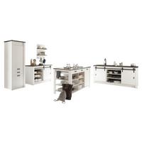 KÜCHEN-SET weiß Pinie, anthrazit Landhaus, Küchenschrank Set 5-teilig mit Kochinsel - Anthrazit/Schwarz, Holzwerkstoff/Metall (201/201/64cm) - Furn.Design