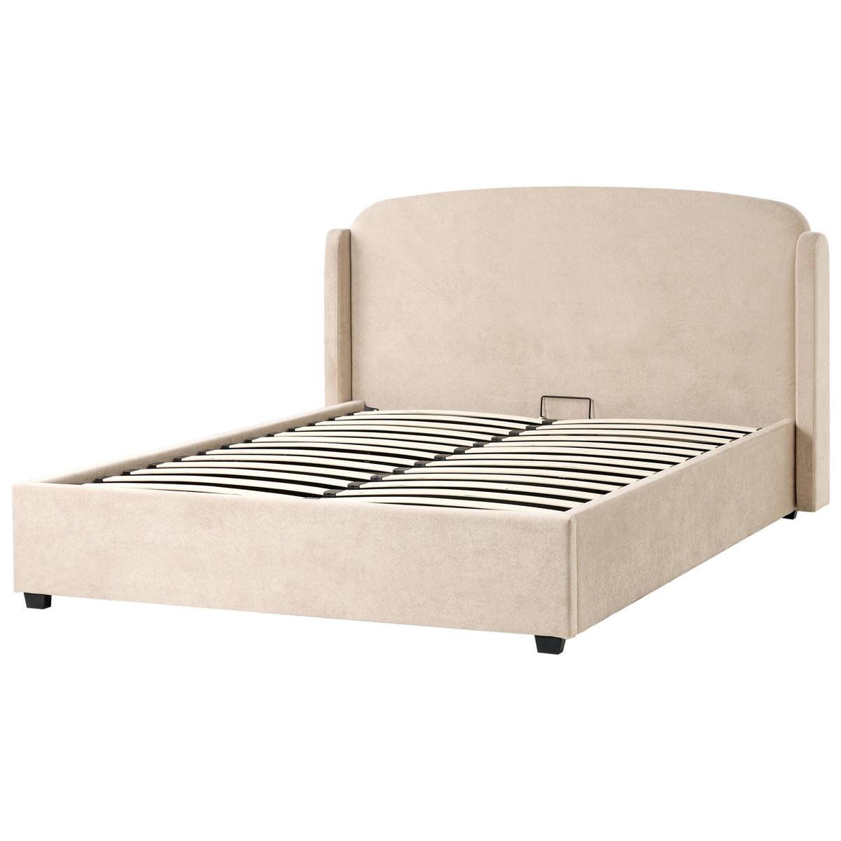 BETT mit Stauraum 160/200 cm Stoff Taupe Bernay - Taupe, Textil (160/200cm) - Beliani