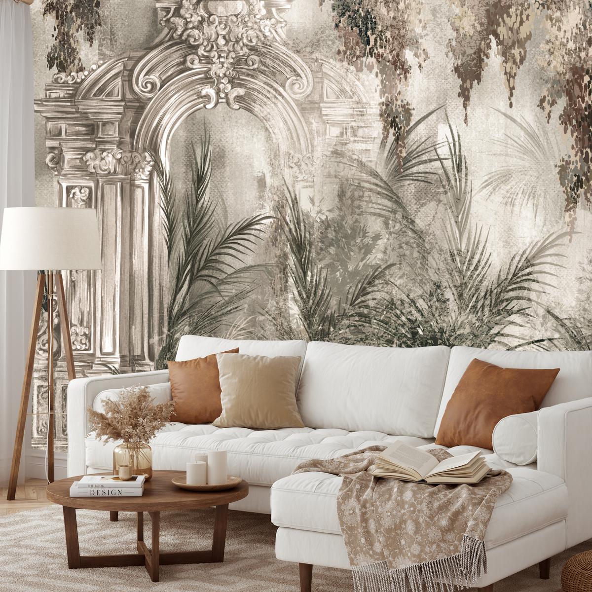 FOTOTAPETE für Wohnzimmer Kolumnen Tropen Pflanzen Palmen Natur 100x70 - Beige, Papier (100/70cm) - Muralo