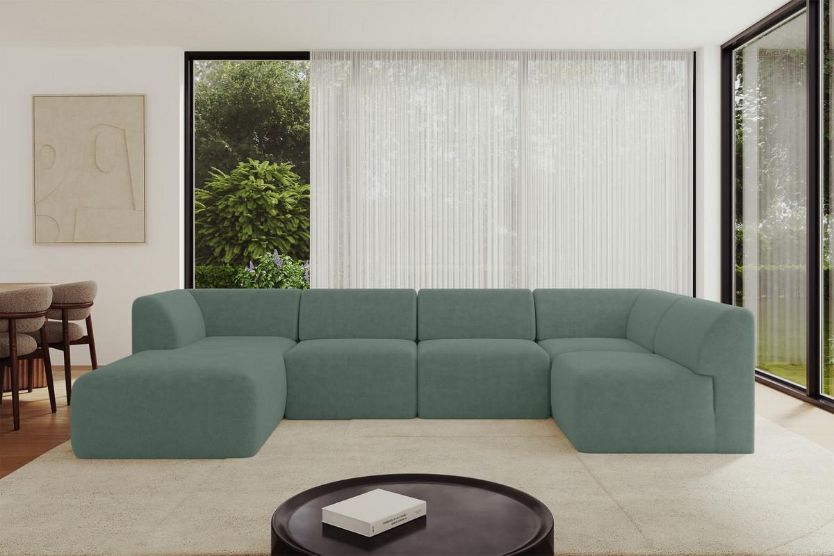 WOHNLANDSCHAFT Ottomane Links MOVO-L 345x180x78 cm Grün Tissu - Waldgrün, Holzwerkstoff/Kunststoff (345/78/180cm) - ALTDECOR