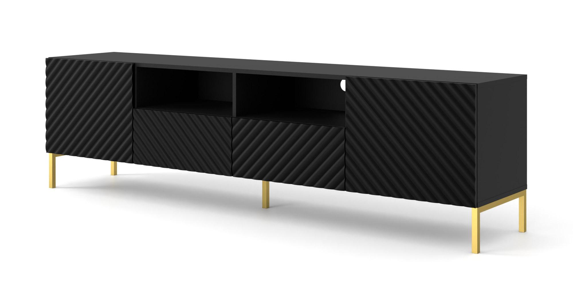 TV LOWBOARD Schwarz, Gold 200/56/42 - Hellbraun/Schwarz, Holzwerkstoff (200/56/42cm) - RAUMHIRSCH FURNITURE