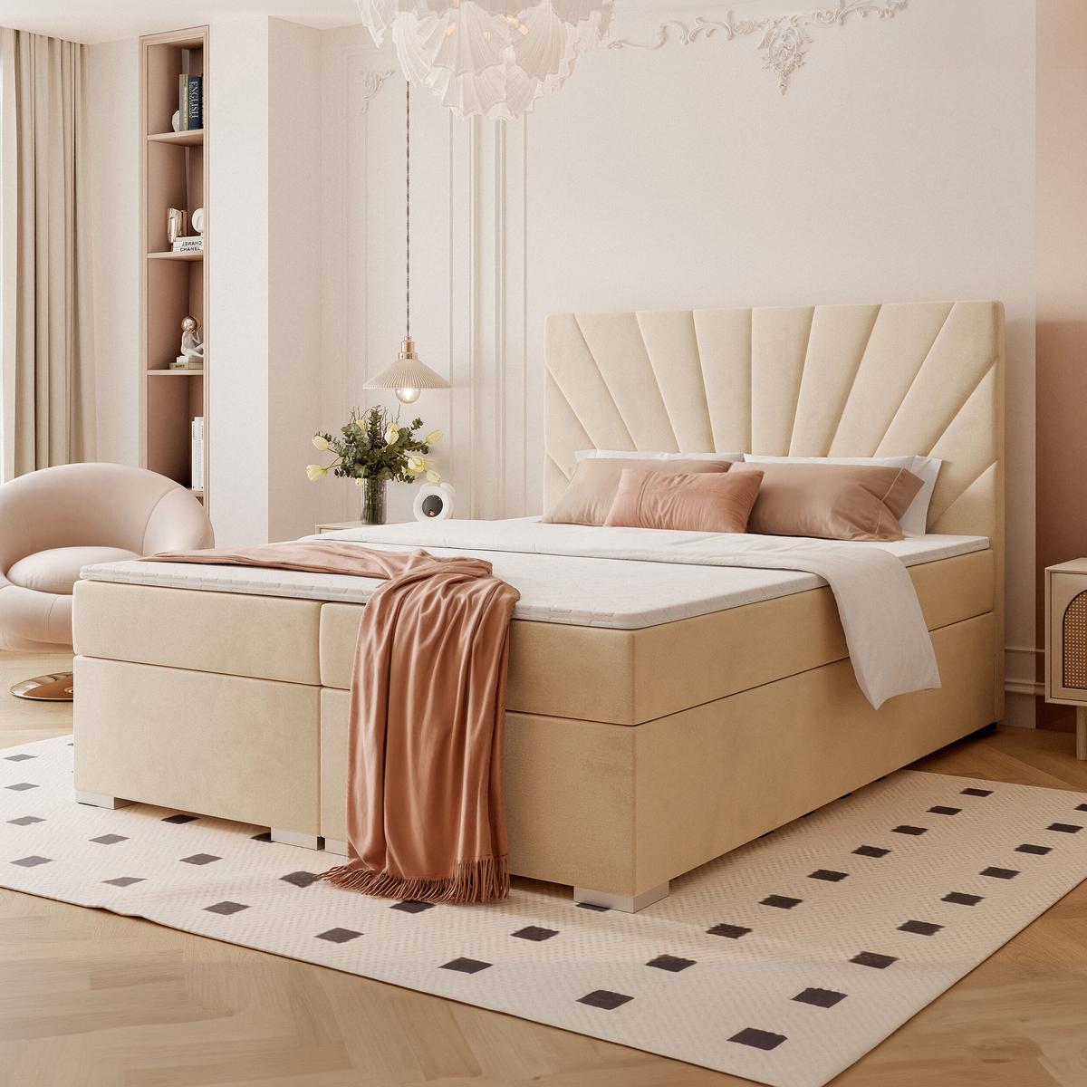 BOXBETT 160x200 cm mit Topper - Creme, Holzwerkstoff/Textil (120/200cm) - Idohome