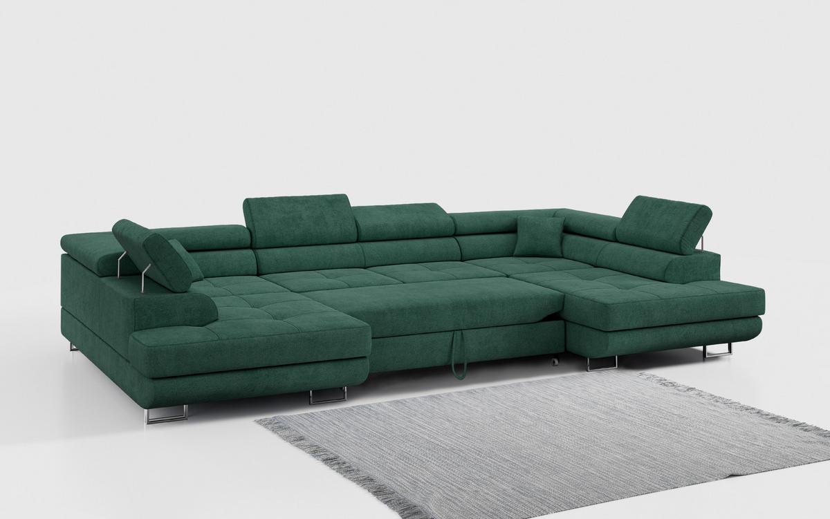 WOHNLANDSCHAFT GUSTAW U Grün Struktur - Silberfarben/Grün, Textil/Metall (340/55/205cm) - MKS