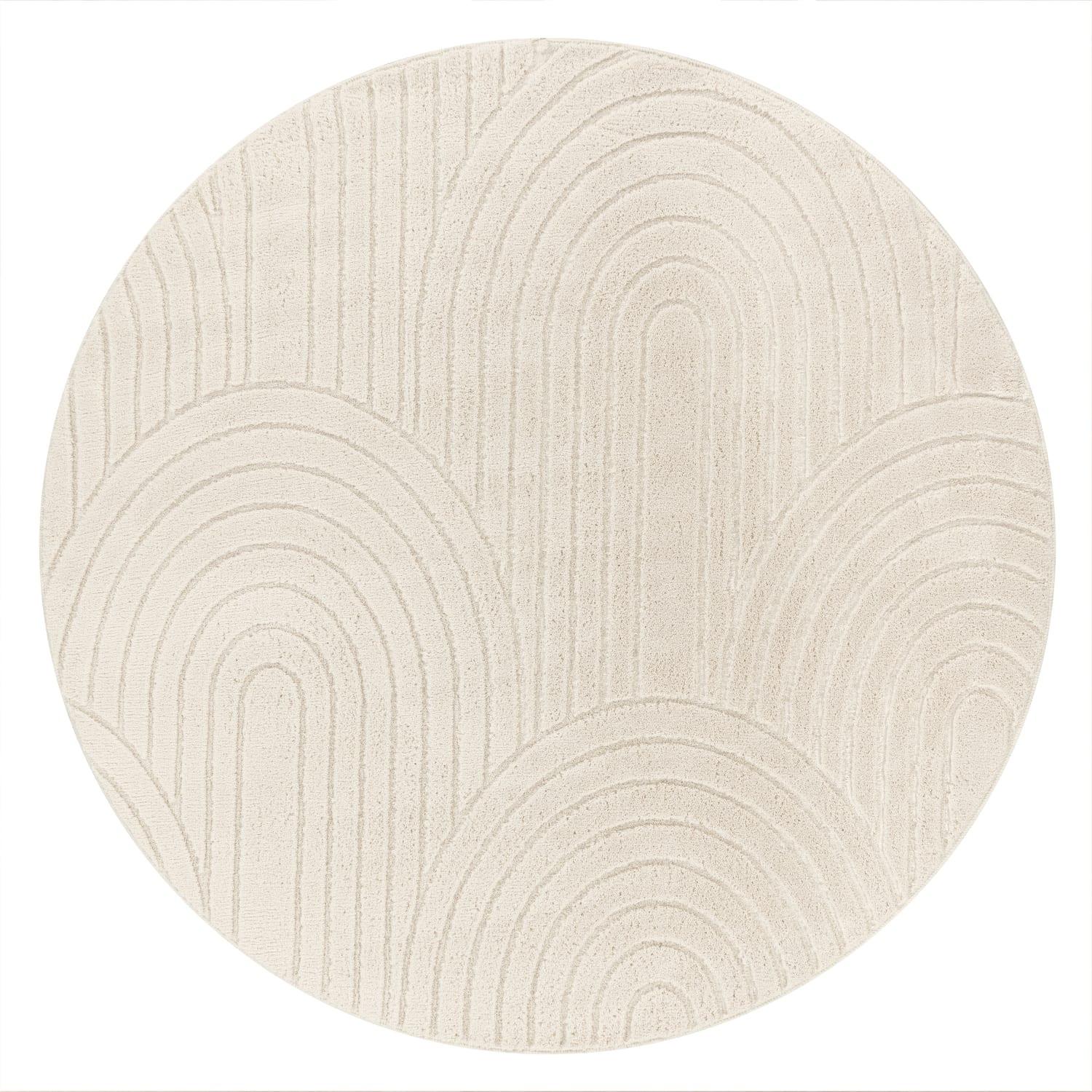 KURZFLORTEPPICH, mit Struktur, aus Polyester, Florhöhe 12 mm, Creme, Ø 120 cm - Beige, Textil (120/120cm) - KADIMA DESIGN