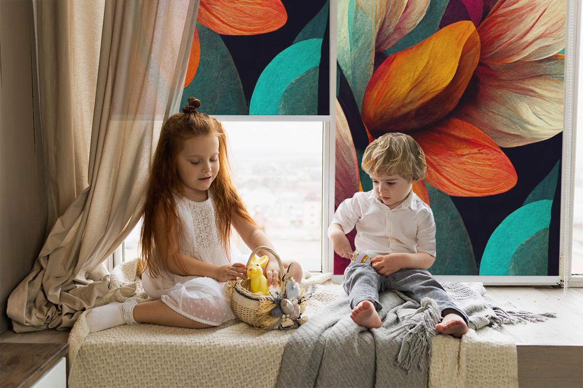 INNENROLLO - Fensterrollo - Rollo - 150x140 cm - Blumen in Abstraktion - Blau, Kunststoff (150/140/0.5cm) - TULUP