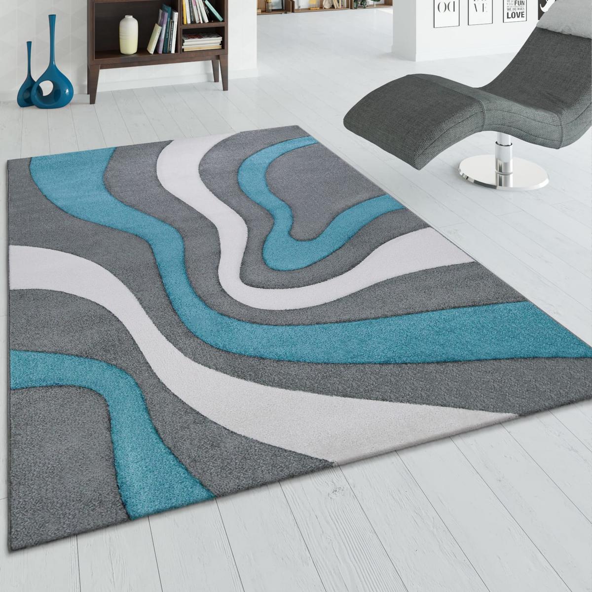 KURZFLORTEPPICH, abstrakt, aus Polypropylen, Türkis, 80 x 150 cm - Blau, Textil (80/150cm) - KADIMA DESIGN
