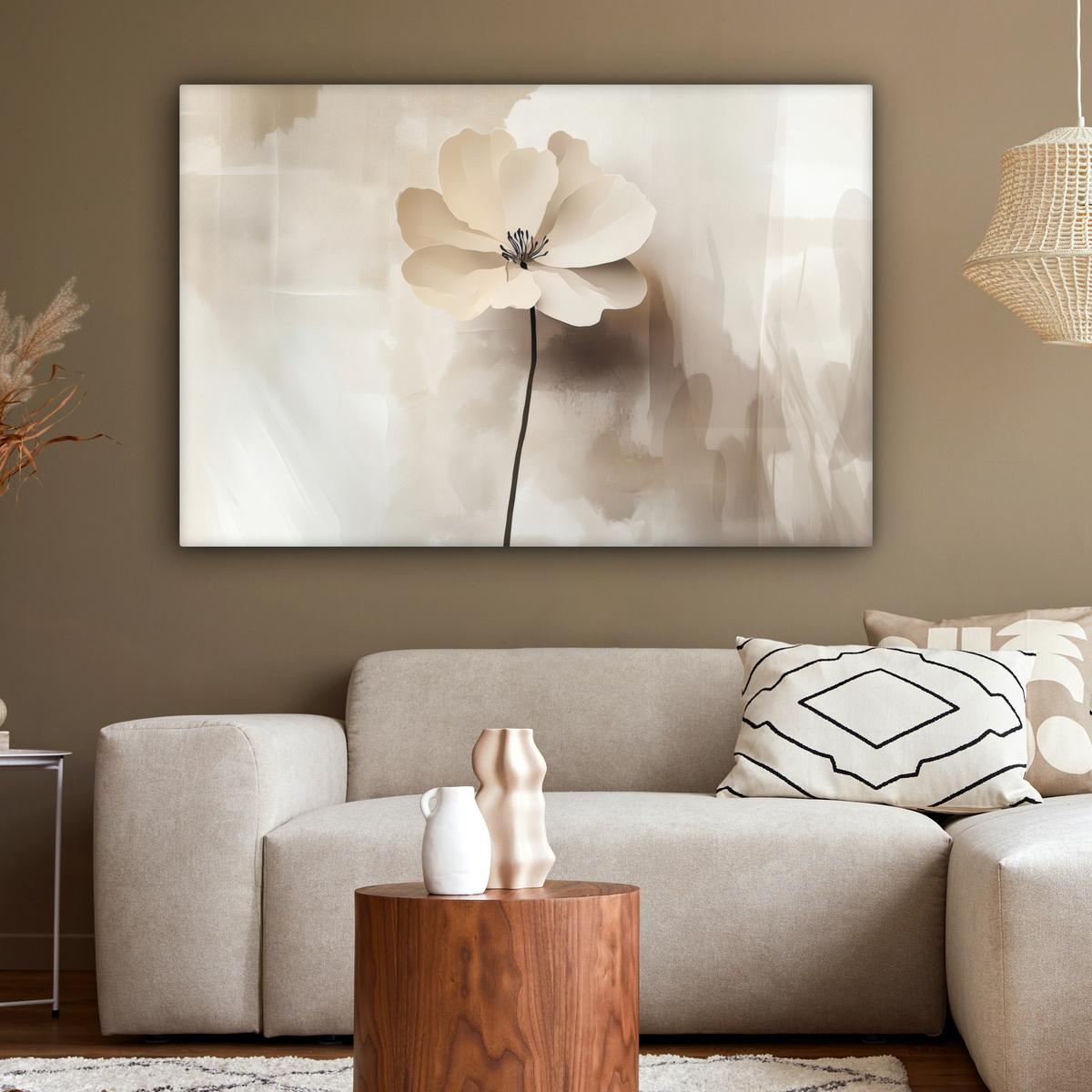 LEINWANDBILD Blume - Beige - Farbe - Schatten Groß 140x90 cm - Creme, Textil (140/90cm) - MuchoWow