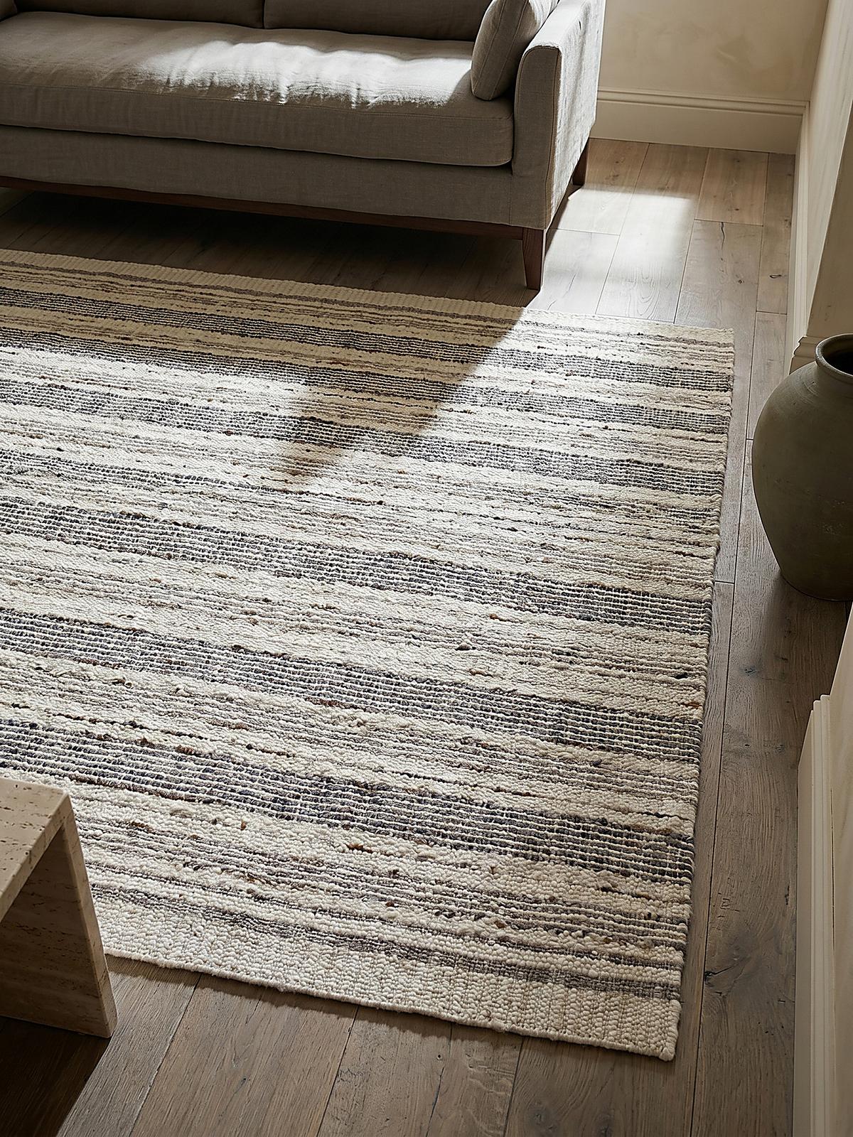 WOLLTEPPICH handgewebt HYTHE, gestreift, Natur, 200 x 300 cm - Beige, Textil (300/200cm) - KADIMA DESIGN