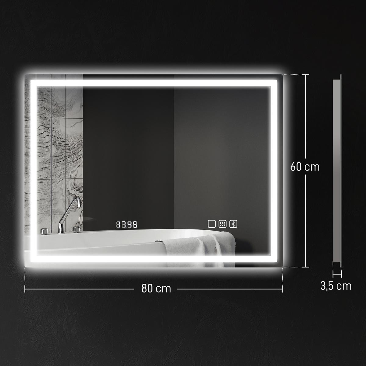 BADSPIEGEL Gehärtetes Glas Silber - Silberfarben, Glas (60/3.5/80cm) - HOMCOM