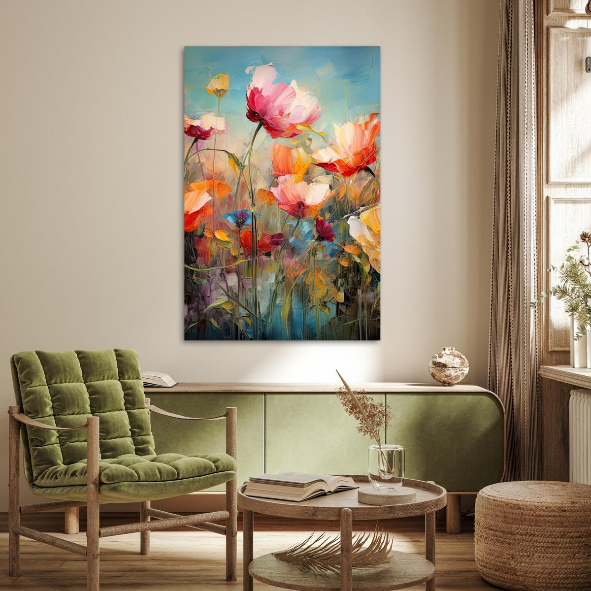 POSTER Blumen - Aquarell - Kunst - Botanisch - Natur Wandbild Schlafzimmer 80x120 cm - Orange, Papier (80/120/0.1cm) - MuchoWow