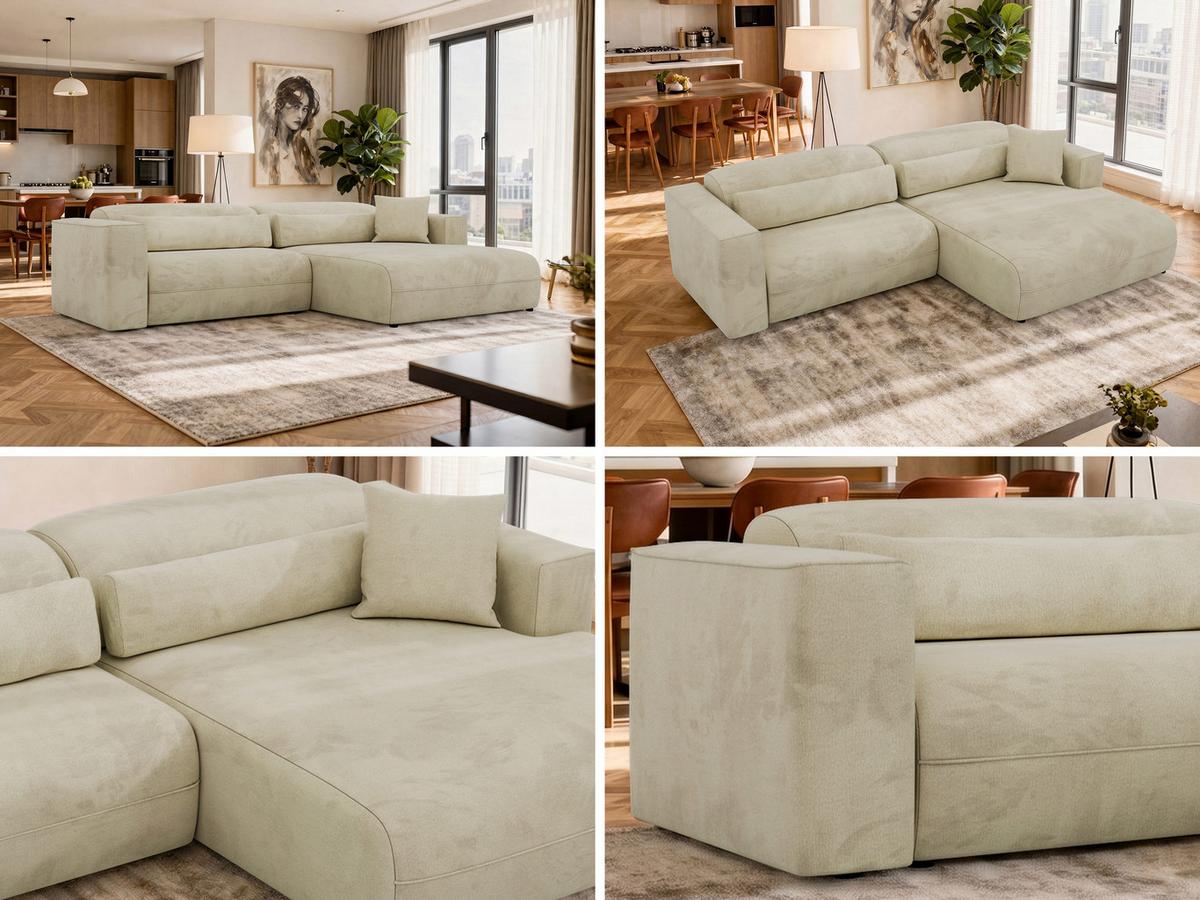 ECKSOFA PAZURRO L - Beige Velvet - Rechts Seite - Beige/Schwarz, Kunststoff/Textil (288/180cm) - MKS