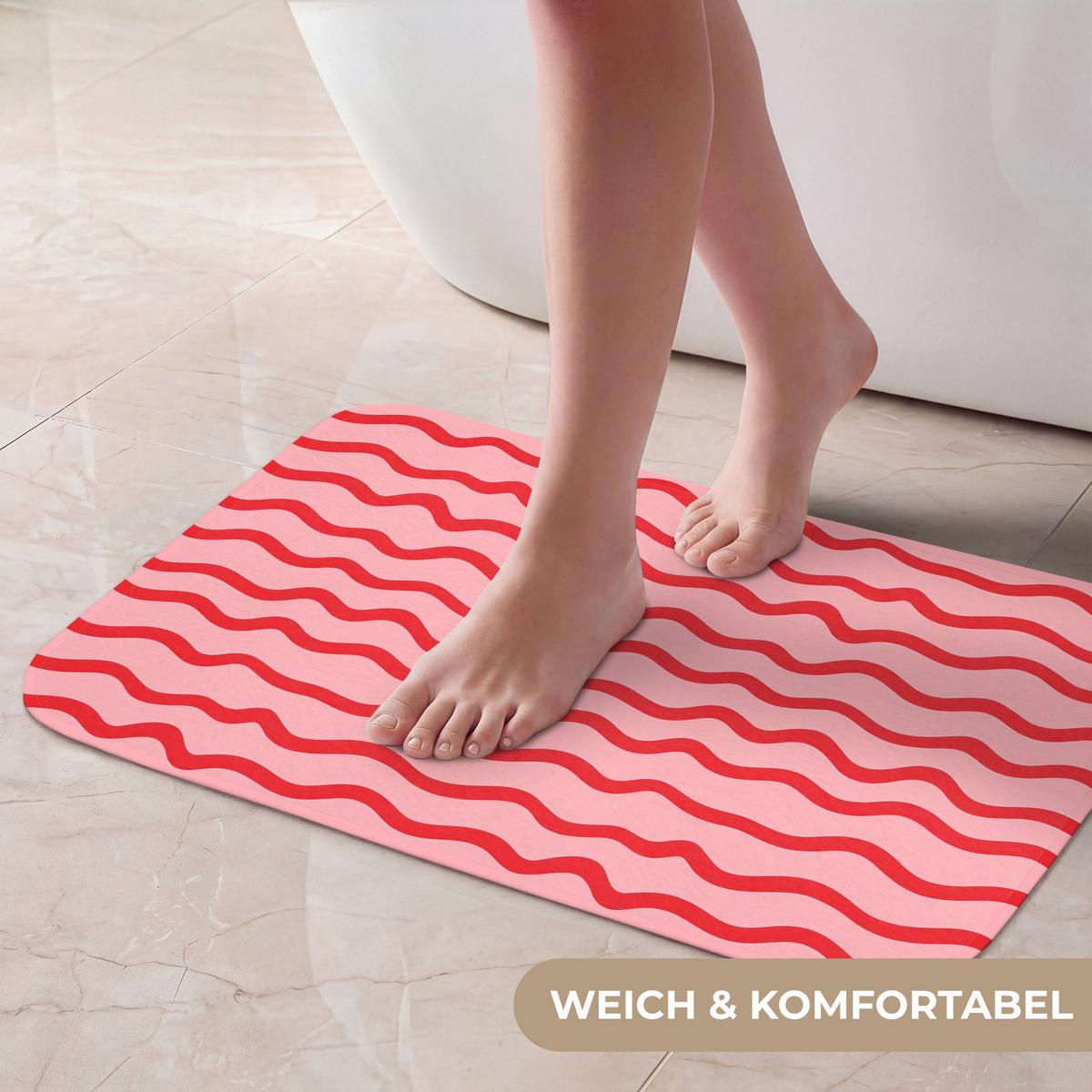 BADEMATTE Verspielt - Muster - Rot 60x40 cm - Rosa, Textil (60/40cm) - OnlyWow