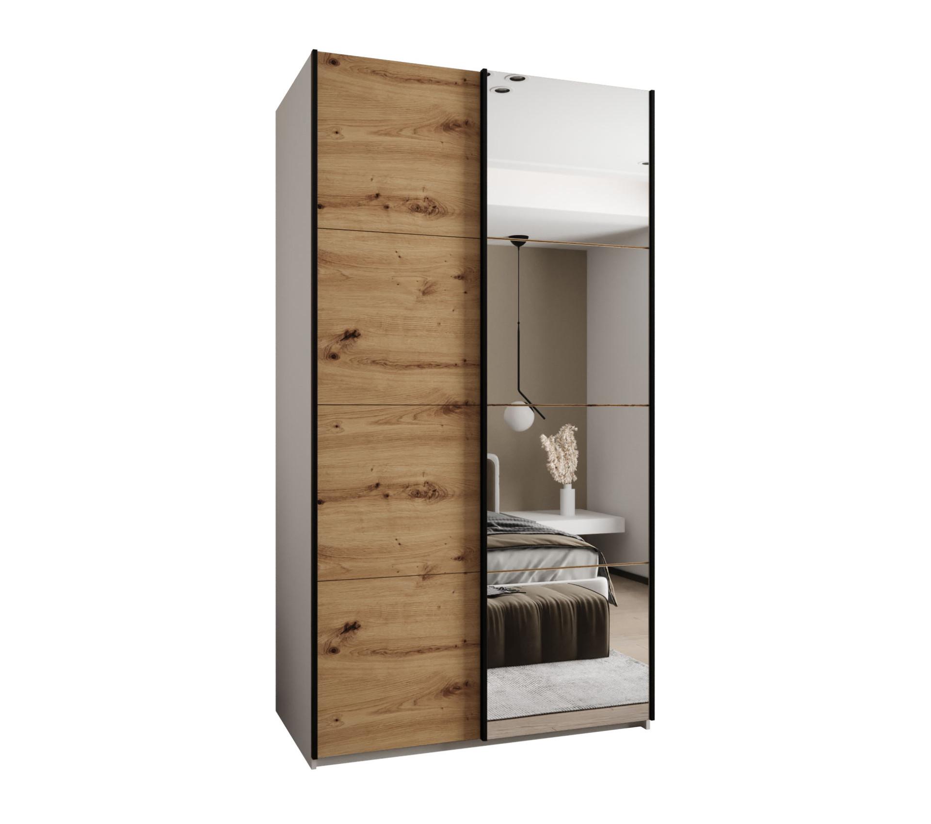 SCHWEBETÜRENSCHRANK 245,5/130/64 2-türig - Schwarz/Eiche Artisan, Holz/Metall (130/245/64cm) - Abiks Möbel