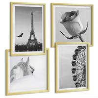 BILDER SET 4er Set - 50x50 cm & 40x60 cm Goldrahmen - Rose Eiffelturm Pferd Riesenrad S/W - Goldfarben, Kunststoff (50/50cm) - TULUP