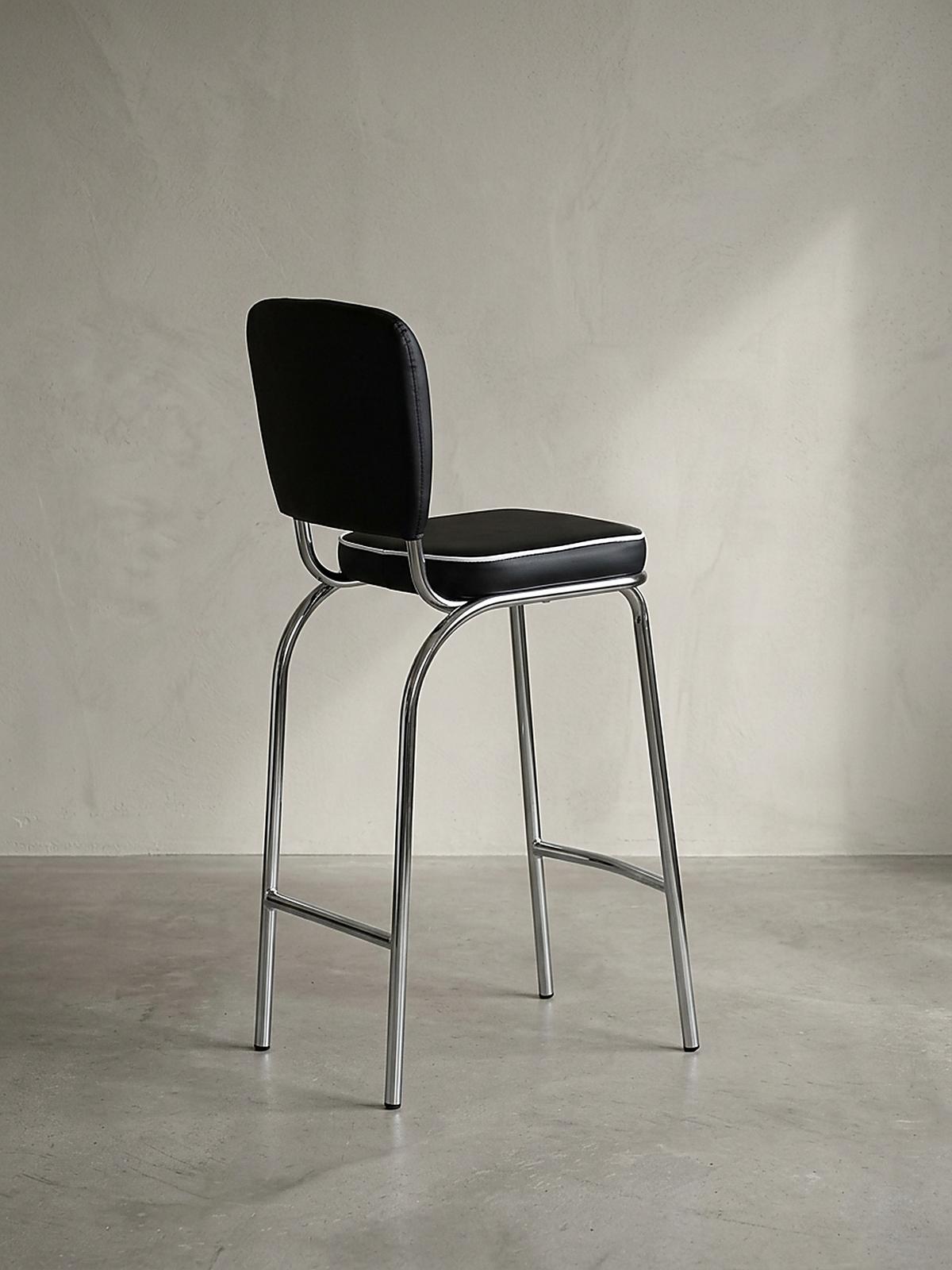 BARHOCKER Kunstleder Chromfuß Retro, Schwarz 40x38x110 cm - Silberfarben/Schwarz, Kunststoff/Textil (40/110/38cm) - KADIMA DESIGN