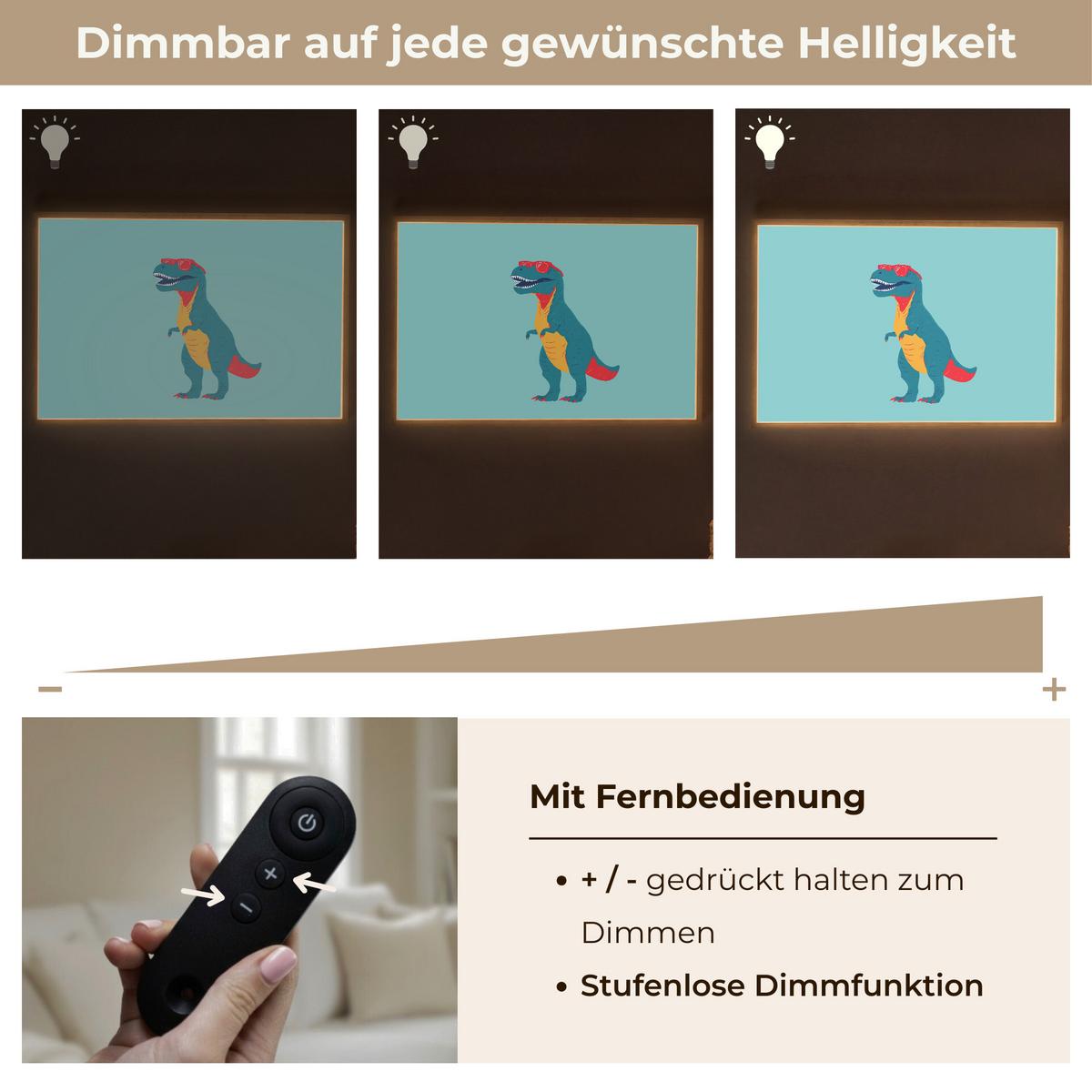 NACHTTISCHLAMPE MIT AKKU Dinosaurier - Blau - Sonnenbrille 100x70 cm - Hellblau, Holzwerkstoff (8/100/70cm) - OnlyWow