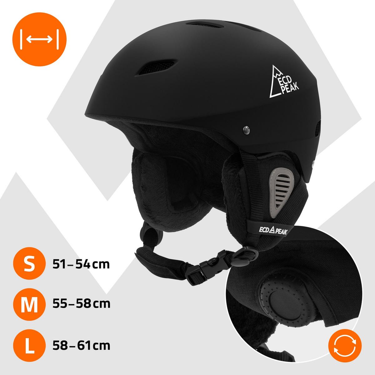 SKIHELM für Herren und Damen Snowboardhelm robust Schwarz L 58-61 cm - Schwarz, Kunststoff (30/24cm) - ECD-Germany